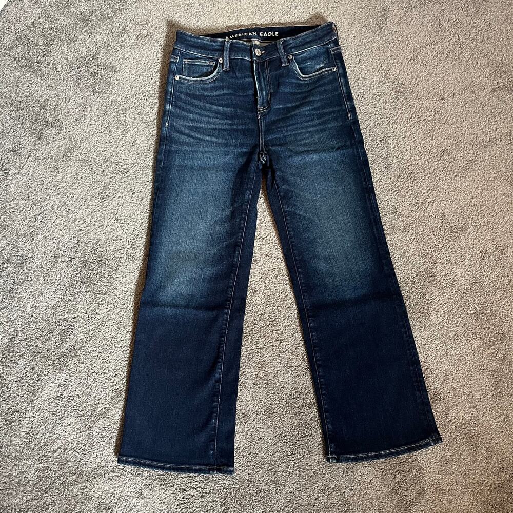 NWOT American Eagle High Rise Kick Boot Crop Jean Size 2 Short Dark Wash Stretch